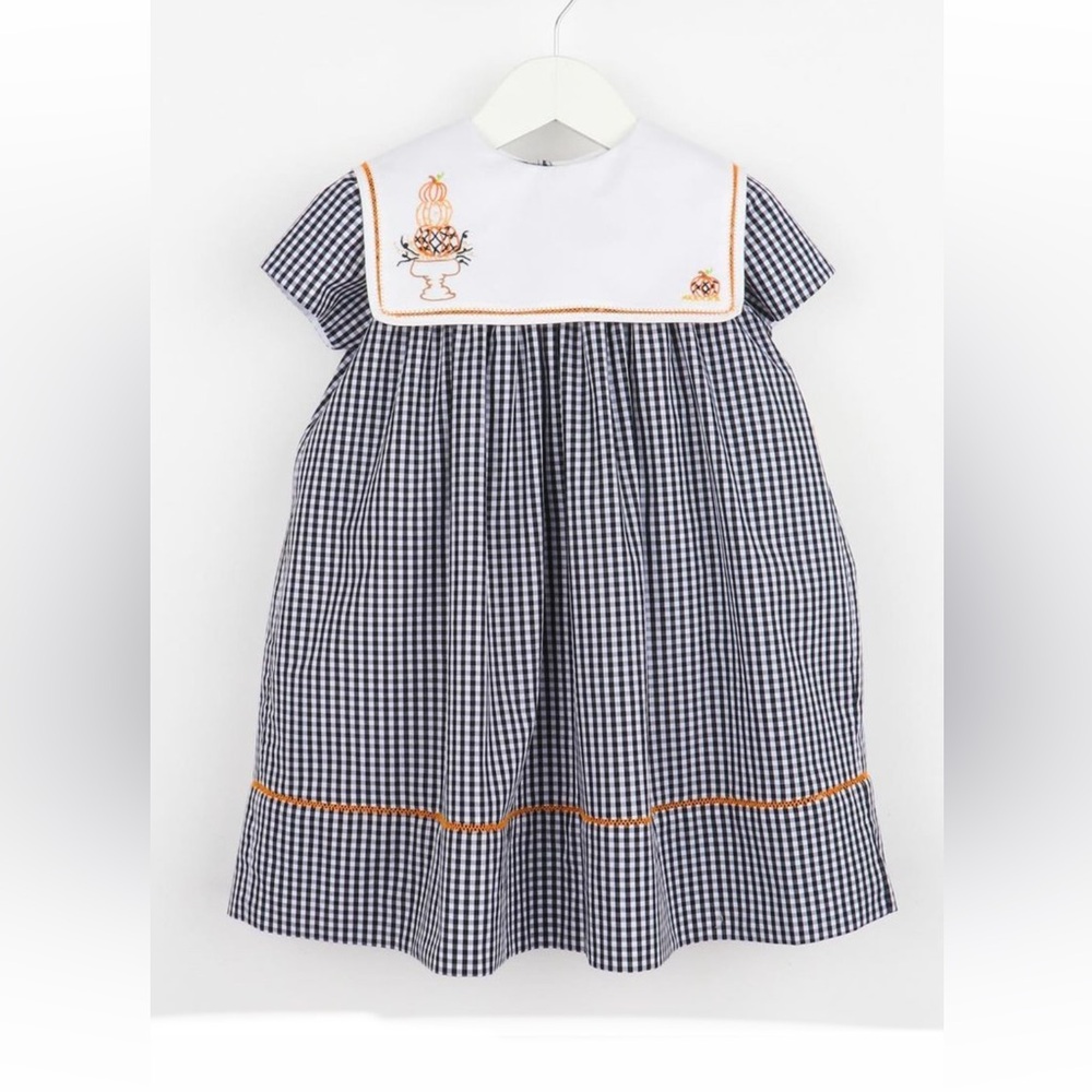 Fall🍁Black & White Check w Embroidered🪡Pumpkin🎃Little Girls👧🏻Dress👗Sz 3T